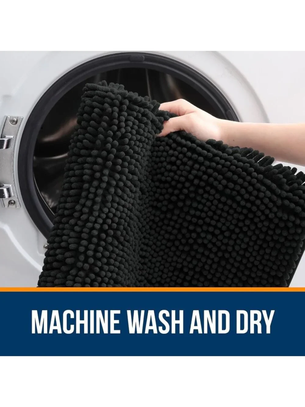 New Bathroom Rugs 24x16, Soft Absorbent Chenille Bath Mats, Quick Dry, Black